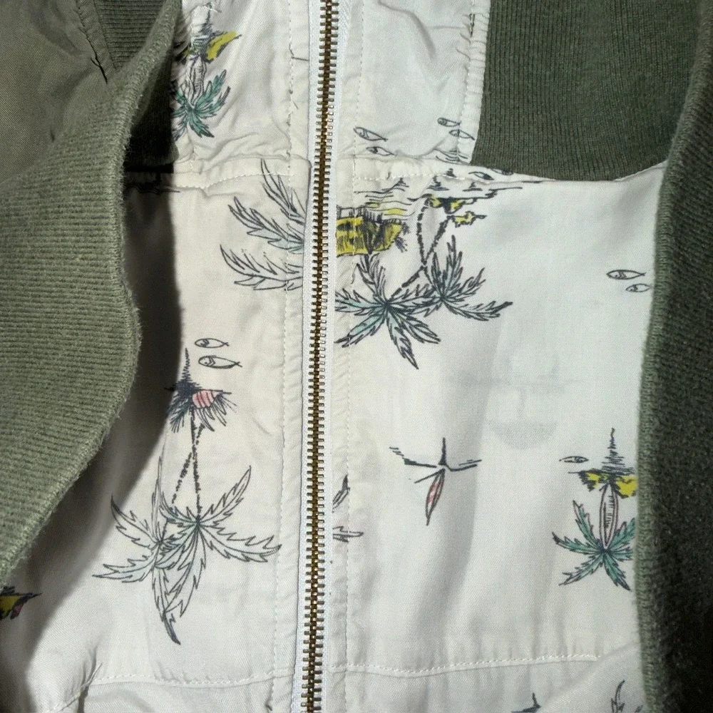Faherty Reversible Bomber Jacket Olive Palm Print Women's s Medium‎